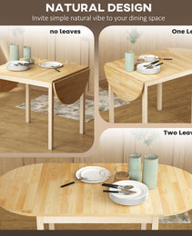 55" Wood Kitchen Table, Drop Leaf Tables for Small Spaces, Natural