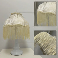 Fringe Table Lamp Ornate Table Lamp with Textile Shade Corded Elegant for Girls, Bedroom, Reading Corner