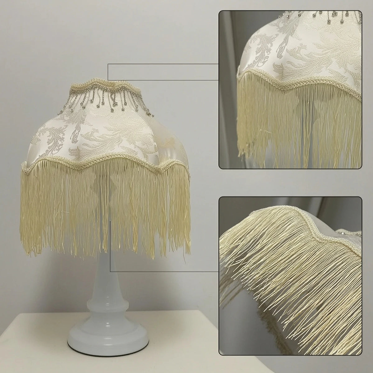 Fringe Table Lamp Ornate Table Lamp with Textile Shade Corded Elegant for Girls, Bedroom, Reading Corner