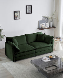 2 Seater Loveseat And Chair Set, 2 Piece Sofa & Chair Set, Loveseat And Accent Chair , 2-Piece Upholstered Chenille Sofa Living Room Couch Furniture 1-2 Seat  ,Green Chenille