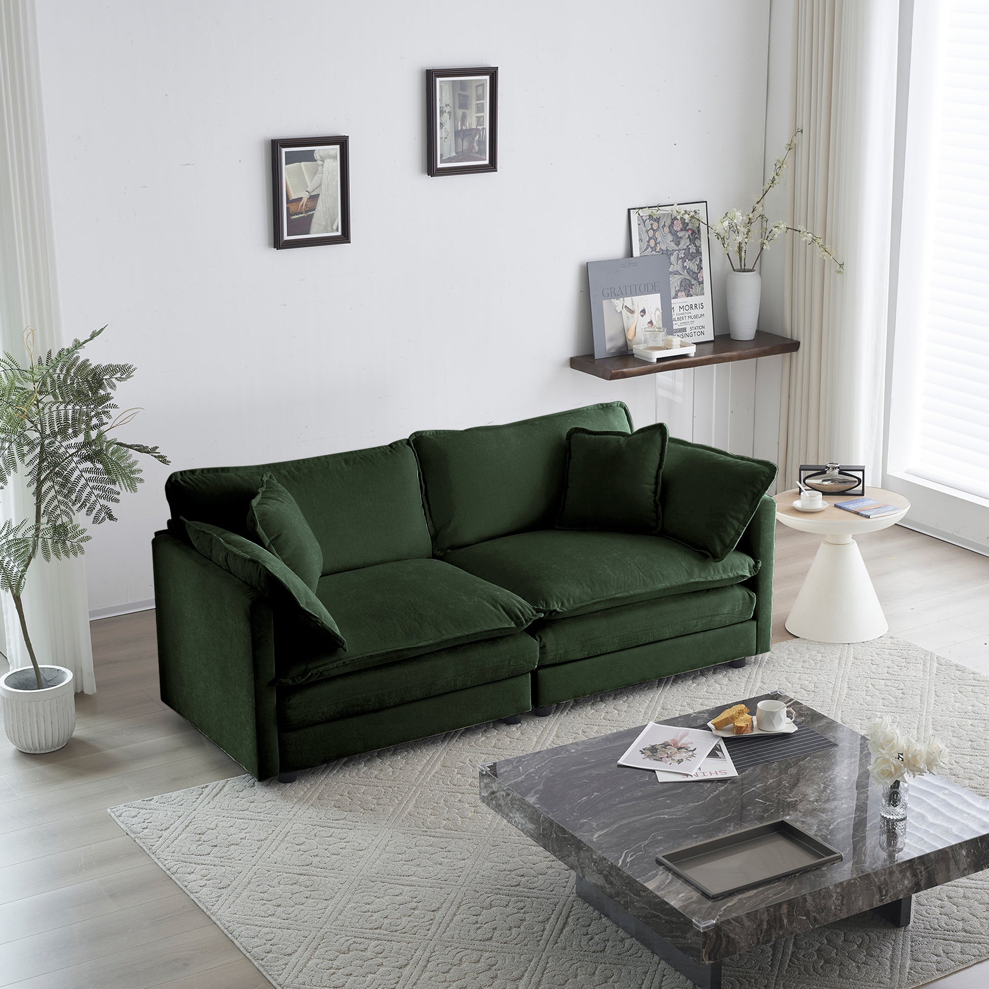 2  Piece Living Room Set , 2 Pieces Upholstered Loveseat And Couch For Home Office Lounge,  Sofa Set Of 2, 2-Piece 2-2 Seat Couch Set For Living Room ,Green Chenille