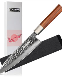 Qulajoy Nakiri Knife 7 Inch - Hammered Japanese Vegetable Knife 9cr18mov Mirror Polishing Hand Forged Blade Kitchen Knife - Olivewood Handle With Sheath