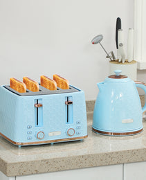 Azure Honeycomb Series: 3000W Rapid-Boil Kettle & 4-Slice Toaster Set