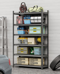 Garage Storage Rack, 6-Story Metal Shelves, Adjustable Partition Storage Unit, Supermarket, Home, Garage, Basement Storage Rack, Black, Requires Assembly
