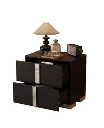 Elegant Nightstand With Metal Foot, Mirrored Bedside Table With 2 Drawers For Bedroom, Living Room, Black