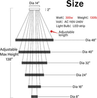Modern Crystal Chandeliers for High Ceiling 6 Ring Chandelier LED Black Ceiling Lights Fixtures High Ceiling Chandelier for Foyer Staircase Living Room Dining Room 2700K-6000K