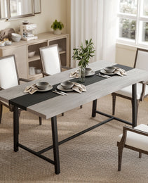 Industrial Kitchen Table for 8 People, 70.9" Long Dining Table with Large Tabletop and Steel Legs for Dining Room, Gray
