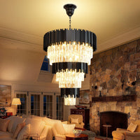 Modern Gold 5-Tier Chandelier Lighting Luxury Long Staircase K9 Crystal Chandeliers Large Foyer Villa Entrance Chandeliers for High Ceiling