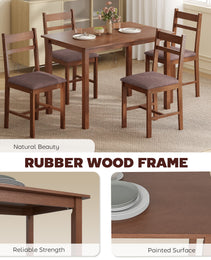 5-Piece Solid Wood Dining Table Set for 4, Farmhouse Kitchen Table with Upholstered Chairs for Dining Room, Light Brown