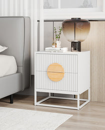 Modern Mid Century Fluted Nightstand With 2 Drawers And Pine Wood Handles For Bedroom