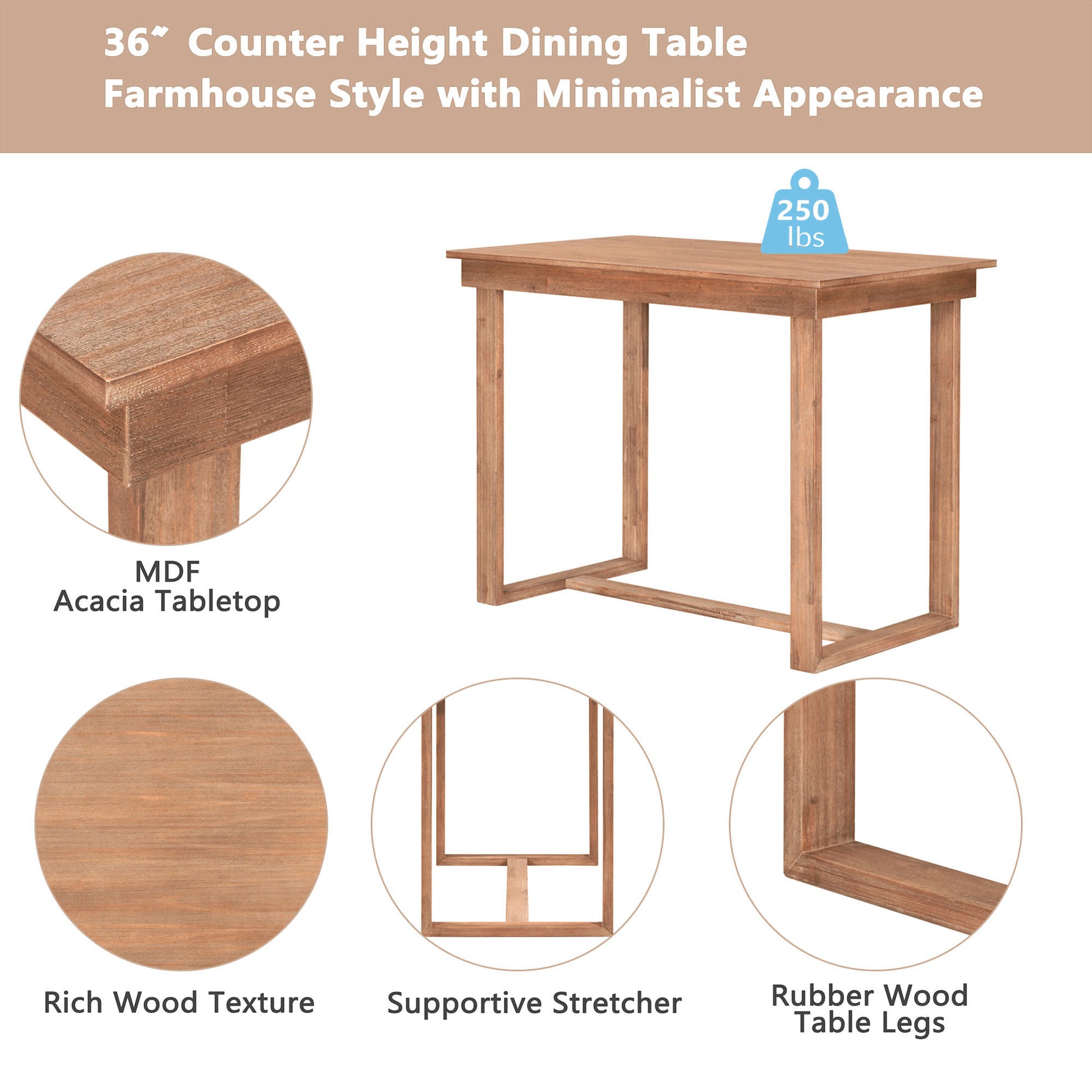 TOPMAX Farmhouse Counter Height 5-Piece Dining Table Set With 1 Rectangular Dining Table And 4 Dining Chairs For Small Places,Brown  Old