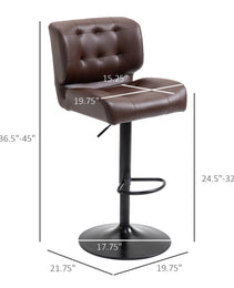 Bar Height Bar Stools Set of 2 with Adjustable Seat, Adjustable Swivel Barstools with Thick Padded Cushion and Metal Footrest for Home Bar, Brown