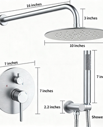 Shower System Shower Faucet Combo Set Wall Mounted With 10" Rainfall Shower Head And Handheld Shower Faucet, Brushed Nickel[Unable Ship Weekends, TK/TEMU Only For Pickup]