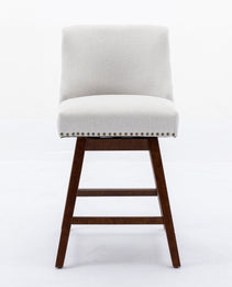 Counter Height Swivel Barstools, 26'' H Seat Height Upholstered Bar Stools Set Of 2, Fabric In Ivory