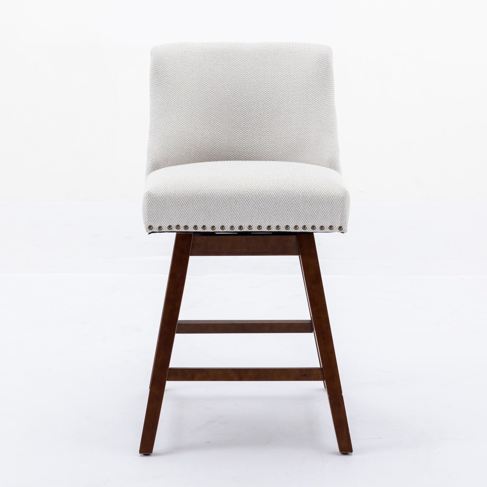 Counter Height Swivel Barstools, 26'' H Seat Height Upholstered Bar Stools Set Of 2, Fabric In Ivory