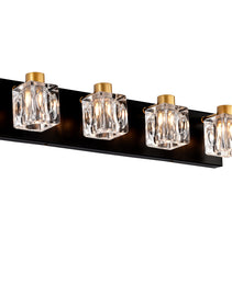4-Light Matte Black Gold Bathroom Light Fixtures, Modern Vanity Lights With Crystal Glass Shade, Vintage Light Fixture Bathroom Over Mirror Wall Lights For Kitchen Dinning Room Bedroom Hallway - CJDS