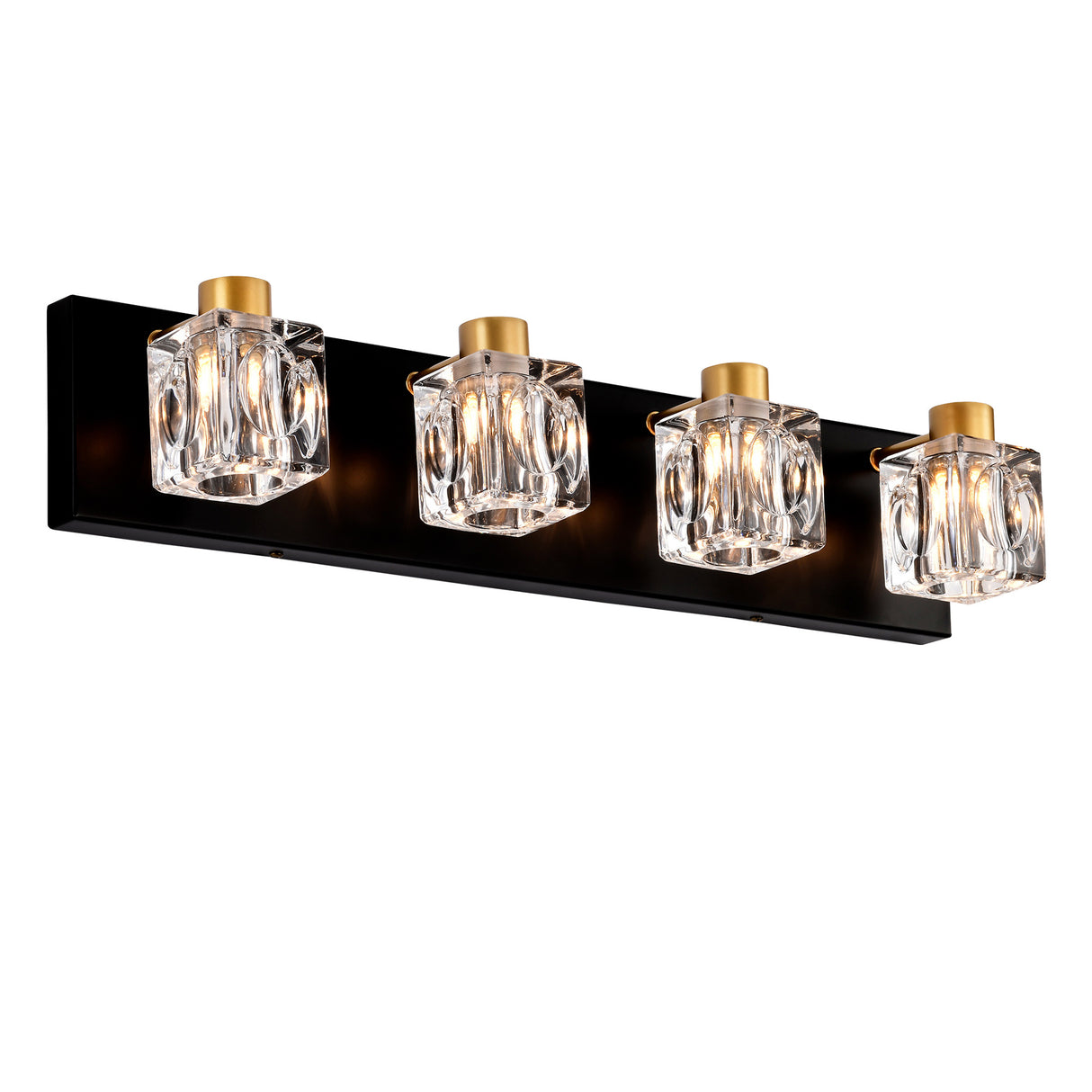 4-Light Matte Black Gold Bathroom Light Fixtures, Modern Vanity Lights With Crystal Glass Shade, Vintage Light Fixture Bathroom Over Mirror Wall Lights For Kitchen Dinning Room Bedroom Hallway - CJDS