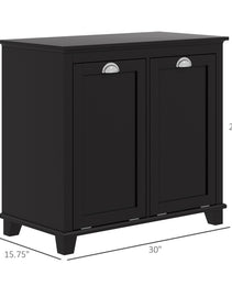 Bathroom Storage Cabinet, Tilt-Out Laundry Hamper with 2 Compartments, Black