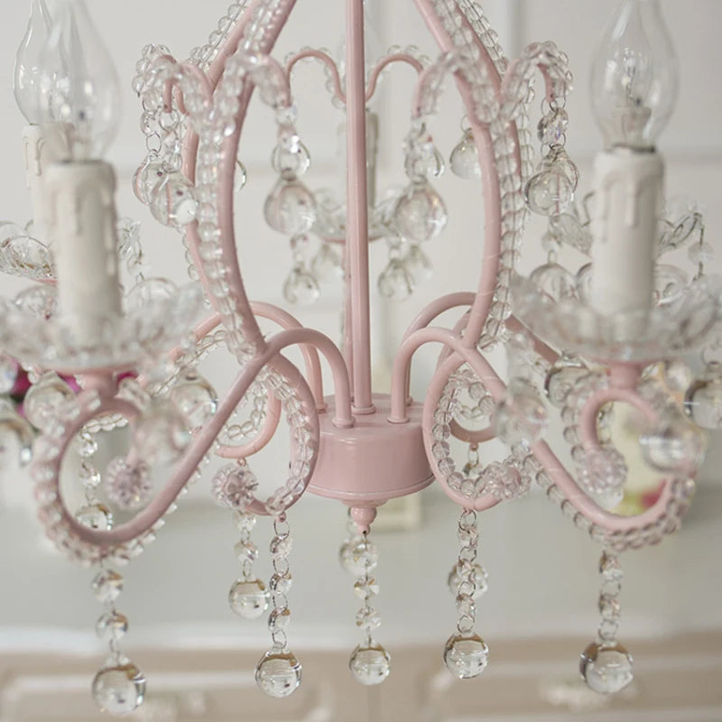 Pink Princess Room Crystal Chandeliers French Romantic Children's Room Lamps Warm Girl Bedroom Decor Children's Room Chandelier