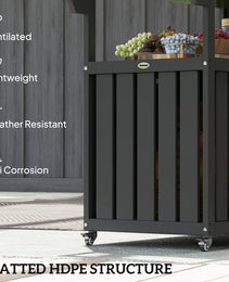 Outdoor Bar Cart with Storage, Stainless Steel Outdoor Bar Table Top, Wheeled HDPE Kitchen Island for Food Prep, Black