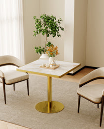 Square Modern Dinning Table 31.5 Inches Bistro Table Tulip Table With Faux Marble Top,Easy Assemble,Sturdy Metal Frame Diameter