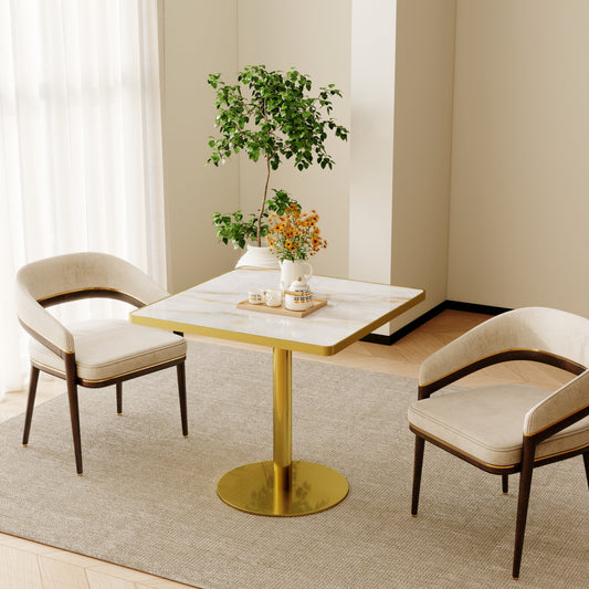 Square Modern Dinning Table 31.5 Inches Bistro Table Tulip Table With Faux Marble Top,Easy Assemble,Sturdy Metal Frame Diameter