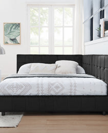 Full Size Upholstered Tufted  Bed Frame, Sofa Bed Frame With Comfortable Backrest And Armrests, Full Size Bed For Bedroom, Living Room,Velvet, Black 80.5x59x30.5