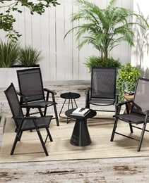 Set of 4 Outdoor Folding Chairs, Stackable Patio Dining Chairs with Armrests, Metal Frame, Black