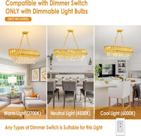 Modern Crystal Chandeliers for Dining Room 8-Light Rectangular Gold Crystal Chandelier Living Room Oval Contemporary Pendant Light Fixture for Kitchen Island Bar Restaurant L32