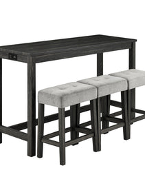 Bar Table Set With Power Outlet, Bar Table And Chairs Set, 4 Piece Dining Table Set, Industrial Breakfast Table Set, For Living Room, Dining Room, Game Room