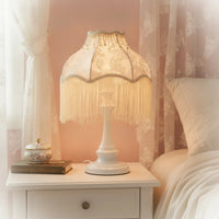 Fringe Table Lamp Ornate Table Lamp with Textile Shade Corded Elegant for Girls, Bedroom, Reading Corner