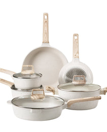 17 Piece Pots And Pans Set Granite Nonstick Kitchen Cookware Induction White