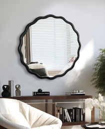 Solid Wood Wavy Mirror-Black Mirror Wall Decor 31 X 31 Modern Mirror Wall Decor For Bathroom, Bedroom, Living Room, Dining Room, Cloakroom, Entryway