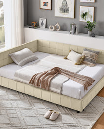 Full Size Upholstered Tufted  Bed Frame, Sofa Bed Frame With Comfortable Backrest And Armrests, Full Size Bed For Bedroom, Living Room,Velvet, NEW BEIGE 80.5x59x30.5