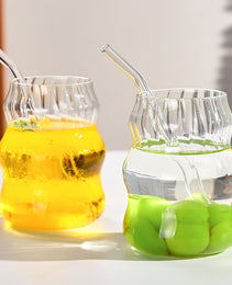6 Pcs 19 Ounce Glass Straw Cup, Coffee Cup, Milk Cup, Juice Cup, Cold Drink Cup, Tea Cup, Water Cup, Office Cup, Striped Cloud Cup