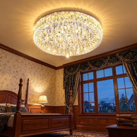 23.6" Modern Crystal Chandeliers LED Dimmable Flush Mount Ceiling Chandeliers for Living Room Entrance Foyer Bedroom Silver