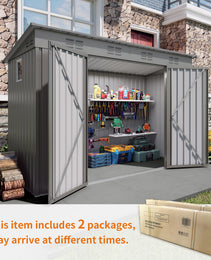 4 X 9 FT Outdoor Storage Shed, Metal Garden Shed Tool House With Sloping Roof,6 Vents And 2 Swing Doors For Backyard, Garden,Patio, Garage, Lawn, Gray