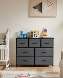 Tall Dresser Fabric Storage Tower ,Wooden Top For Kid Room, Closet, Entryway, Nursery
