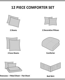 12 Piece Comforter Set With Cotton Bed Sheets Blue Cal King