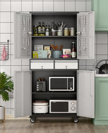 Aobabo Metal Storage Cabinet With Locking Doors And Pegboards, Steel Rolling Tool Storage Cabinet With 2 Drawer And 2 Adjustable Shelves For Garage, Kitchen, Office, Assembly Required, Black Grey