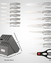 Kitchen Knife Set, 15 Pieces Knife Set With Block, Knives Set For Kitchen, Silver Hollow Ergonomic Handle For Chef Knife Set, Kitchen Shears,Black Knife Block Set