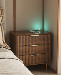 Nightstand With Charging Station, Smart Nightstand With Night Light, Modern Night Stand With Storage Cabinet For Bedroom, Wood