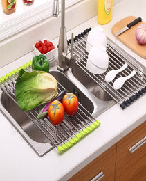 Folding Kitchen Drain Sink Rack Stainless Steel