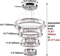 4 Ring Modern Long Crystal Pendant Chandelier for High Ceilings Warm White