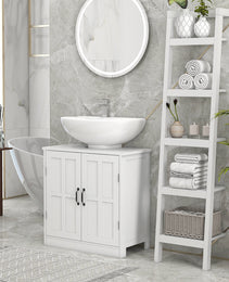 Bathroom Sink Cabinet, Pedestal Sink Cabinet with Adjustable Shelf, White