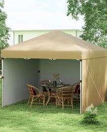 10' X 10' Pop Up Canopy With Sidewalls, Weight Bags And Carry Bag, Height Adjustable Tent For Parties, Beige