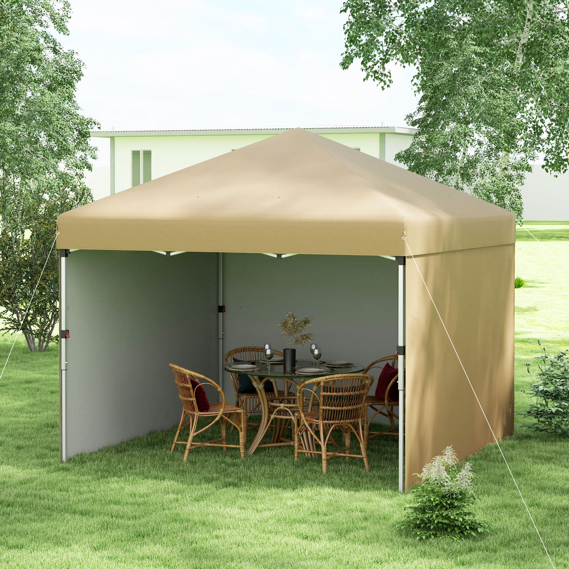 10' X 10' Pop Up Canopy With Sidewalls, Weight Bags And Carry Bag, Height Adjustable Tent For Parties, Beige