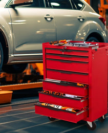 7-Drawer Rolling Tool Chest Cabinet, Large Capacity Metal Tool Box With Wheels And Cylinder Locking, Roll Around Storage Organizer Tool Cart For Garage, Warehouse, Work Shop - Red