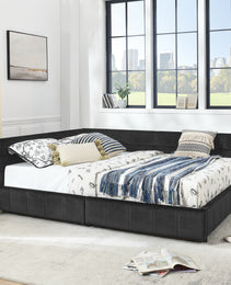 Queen Size Storage Upholstered Tufted Bed Frame, Sofa Bed Frame With Comfortable Backrest And Armrests, Queen Size Bed For Bedroom, Living Room,Velvet, BLACK 85.5x64.5x29.5