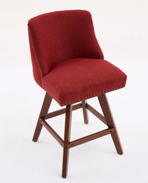 Counter Height Swivel Barstools, 26'' H Seat Height Upholstered Bar Stools Set Of 2, Fabric In Wine Red